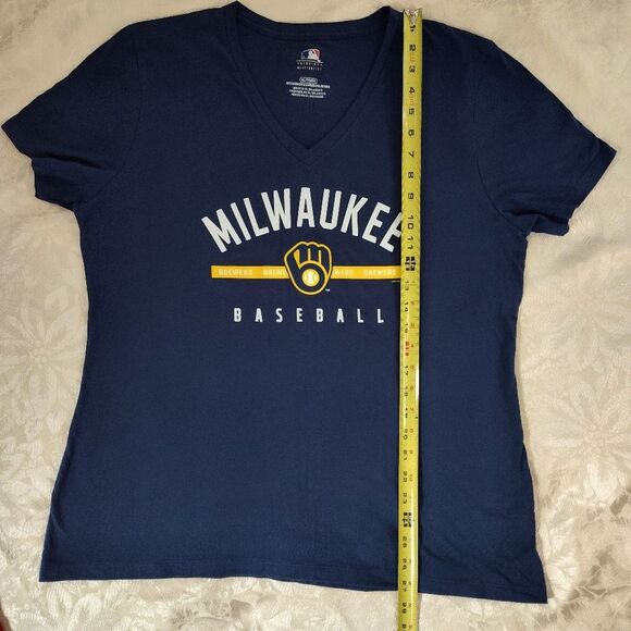 Genuine Merchandise Milwaukee Brewers Navy Blue & Yellow T-shirt Womens XL - Picture 7 of 7